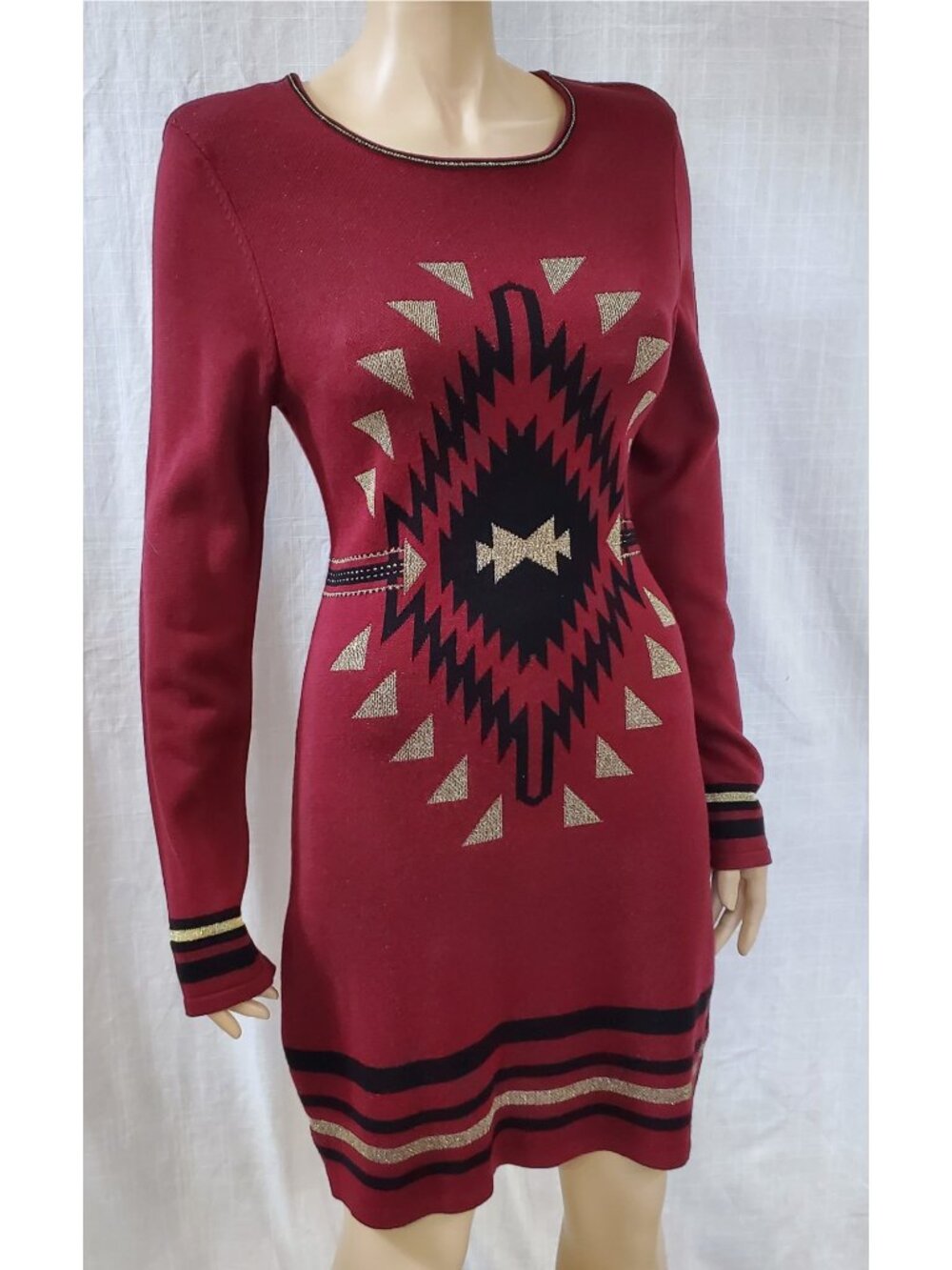 Romeo & Juliet Couture Burgundy Southwestern Knit Dress NWT L $139
